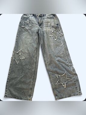 Simple Society Star Patch Jeans Wide Leg Y2K Style Size 0/24